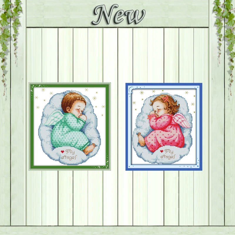 

Asleep angel baby boy and girl decor painting counted print on canvas DMC 11CT 14CT Cross Stitch kits embroidery needlework Sets