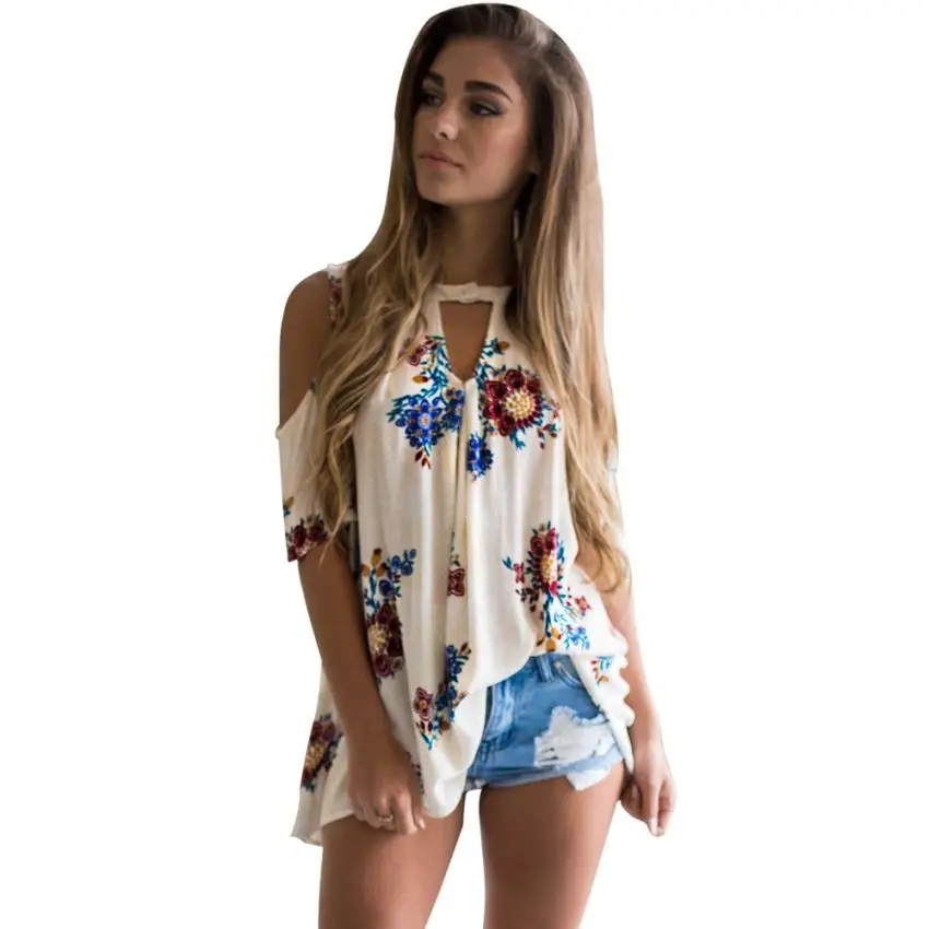 

Womens Floral V Neck Print Loose Beach Ladies Casual Shirts Tops Blouse Top camisa feminina manga comprida ropa mujer camisetas