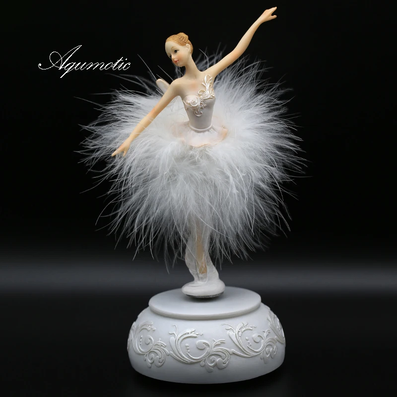Aqumotic розовая музыкальная шкатулка для балерины, белая вращающаяся музыкальная шкатулка для балета, юбка с перьями, карусель, 3d Музыкальная шкатулка для девочек