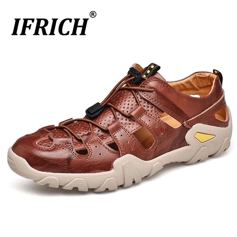 

Hot Man Casual Beach Sandals Big Size Men Leisure Sandals Summer Breathable Hole Shoes Mens Designer Slip On Leather Casual Shoe