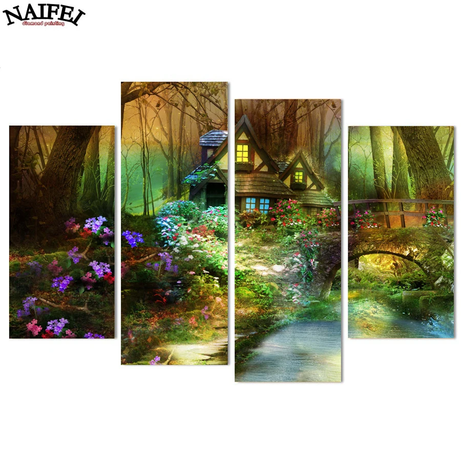 

4pcs,5d diamond painting Landscape,DIY Diamond Embroidery Diamond Mosaic pictures of rhinestones Home Wall Decor new year gift
