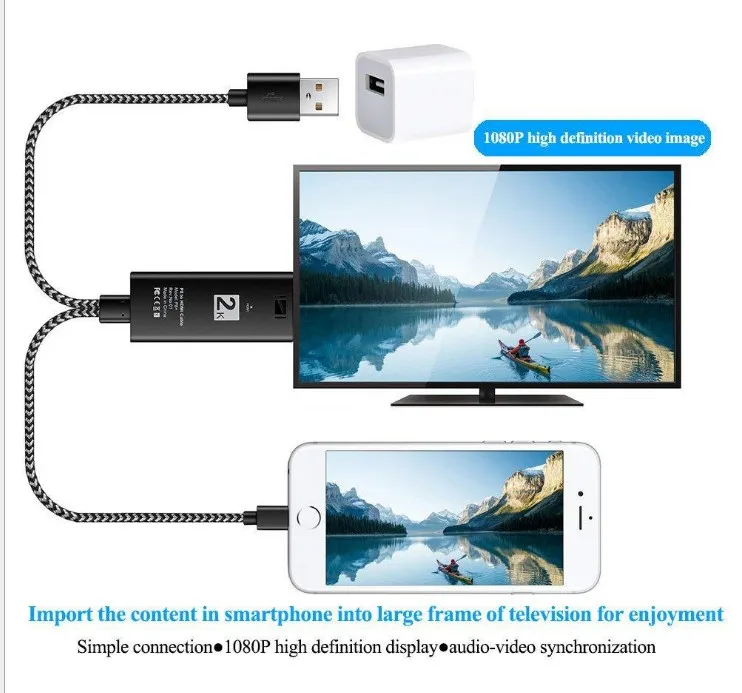 

new update 2M Weaving HD 8Pin to HDMI Cable 1080P HDTV Digital AV Adapter Output for iPhone X 8 iPad ISO12