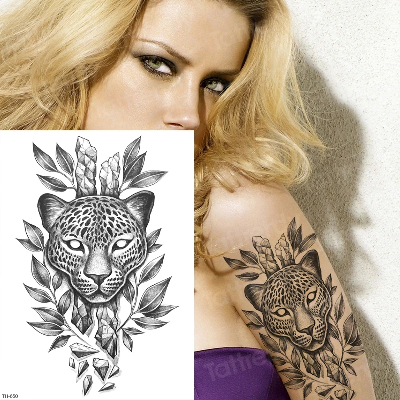 Черная пантера татуировки Временные татуировки на татуировка на тело девушки леопард печать Временные татуировки животные женщины сексуальные татуировки вода