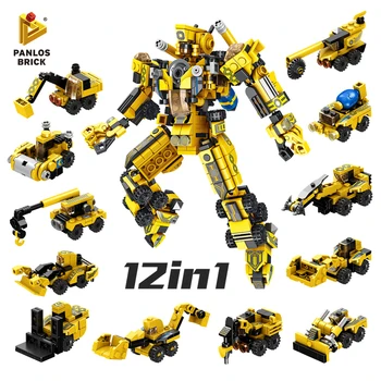 

Building Bricks City Project Mecha 12in1 Building Blocks Engineering Car Stacking Toys Mixer Truck Crane Car Fun Gifts For Kid