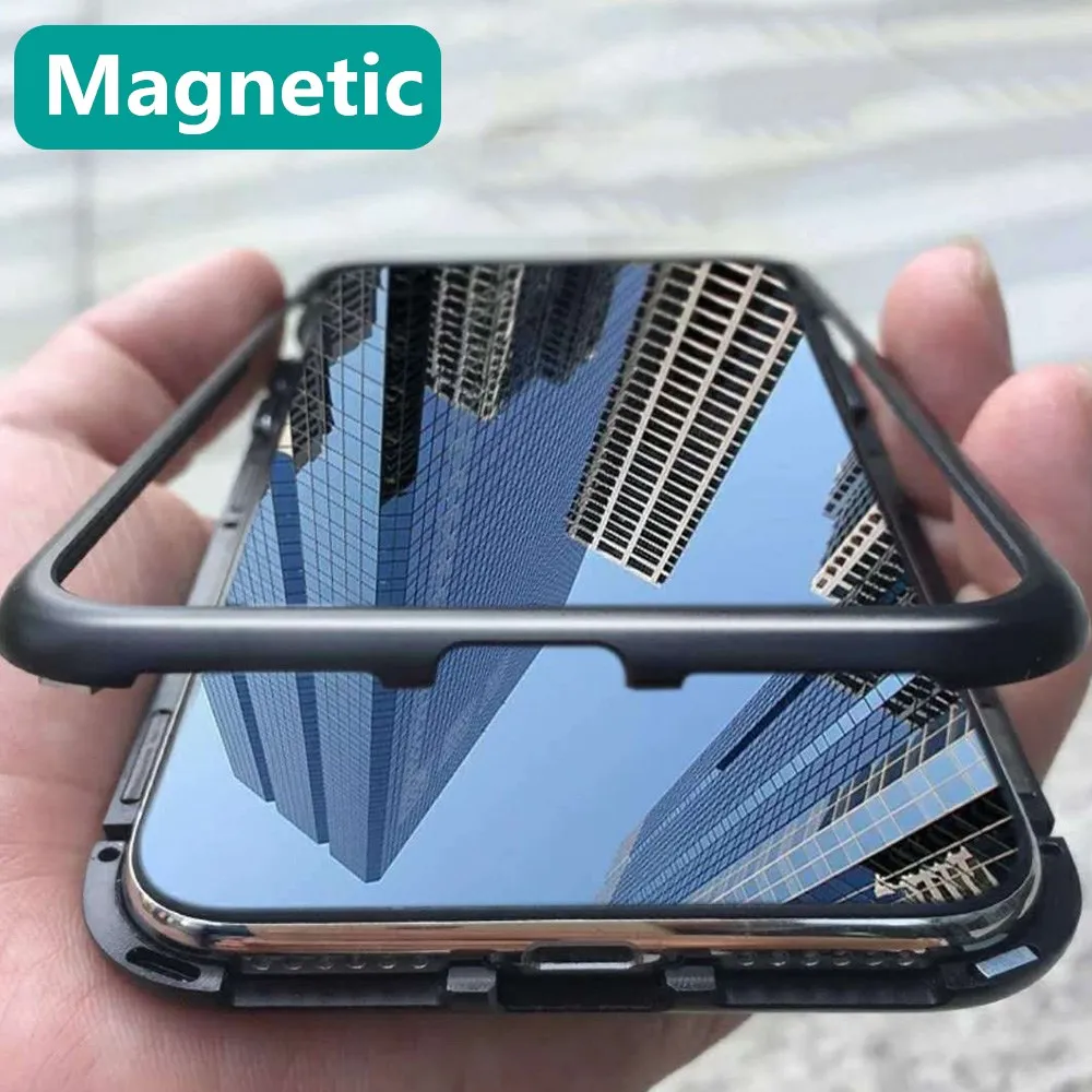 

Magnetic Adsorption Case for Huawei P30 P20 Mate 20 Lite Pro Tempered Glass Back Cover Metal Case For Huawei Nova 3i 4 5i 5 Pro