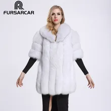 2017 Real Fur Coat For women Plus Size Full Pelt Thickening blue Fox Fur Medium Long Half Sleeve Peach Shaped Collar Jacket C57
