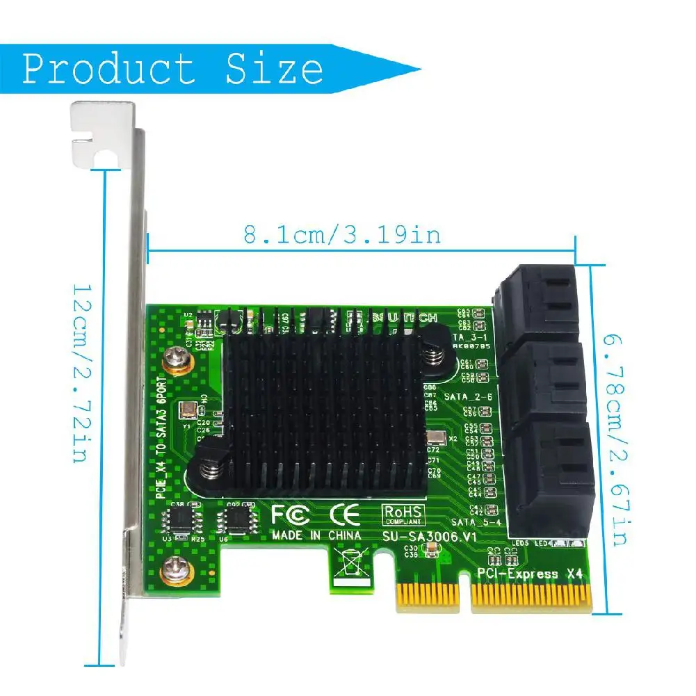 Карта расширения Райзер PCIE на SATA адаптер PCI Express SATA3.0 6 портов III для SSD HDD|Платы