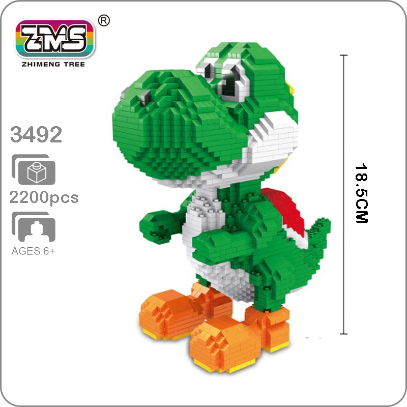 

ZMS 3492 Super Mario Yoshi Green Monster Animal 3D Model DIY Micro Diamond Mini Building Small Blocks Bricks Assembly Toy no Box