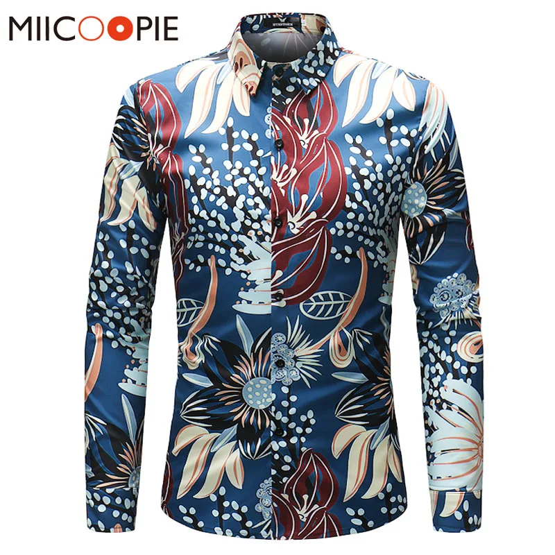 Мужская рубашка, брендовая одежда, с принтом попугая, для пляжа, отдыха, модная, с длинным рукавом, повседневная, мужская рубашка, Camisa Masculina Hawaii 4 - Цвет: 38