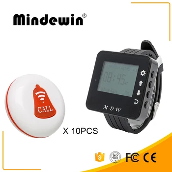 

Mindewin Wireless Calling System 10PCS Call Buttons and 1PCS Wrist Watch Pager Restaurant Waiter Service Call Bell System