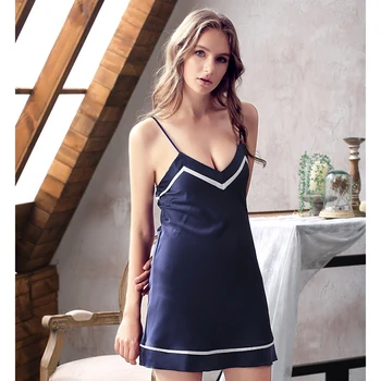 

Sexy Silk Satin Night Dress Women Sleeveless Nightie Deep-V Nightgown Female Casual Nightdress Night Gown Sleepwear Pijamas