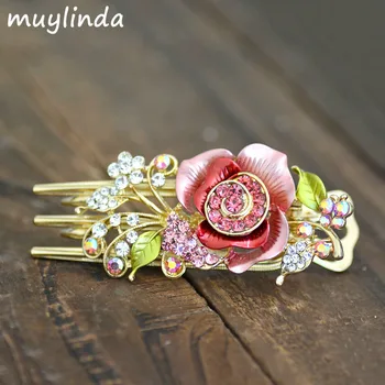 

Retro Painting Flower Hair Clip High Quality Rhinestones Hair Jewelry Women Hairgrips Hair Accessories