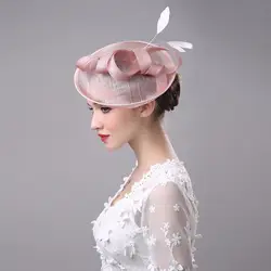 Летние европейские и американские Открытый женская шляпа Западной Стиль льна банкетные свадебные шляпа галстук-бабочка перо головной