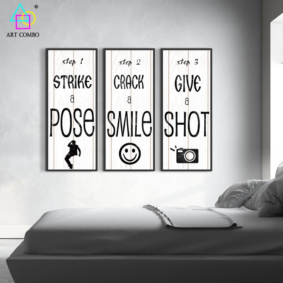 Frameless Canvas Painting 3 Pieces Simple Pattern Pose Smile