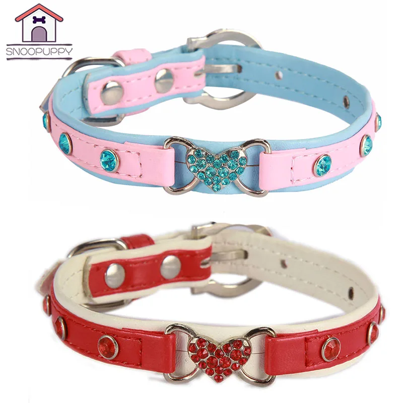 High Quality Dog Collars With Diamond Heart PU Collar High Quality Dog