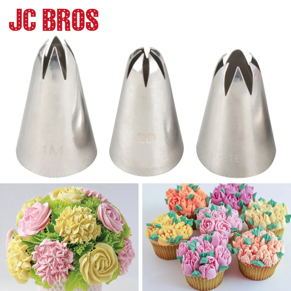 3Pcs/set Rose Cream Icing Piping Tips Flowers Stainless Steel Icing