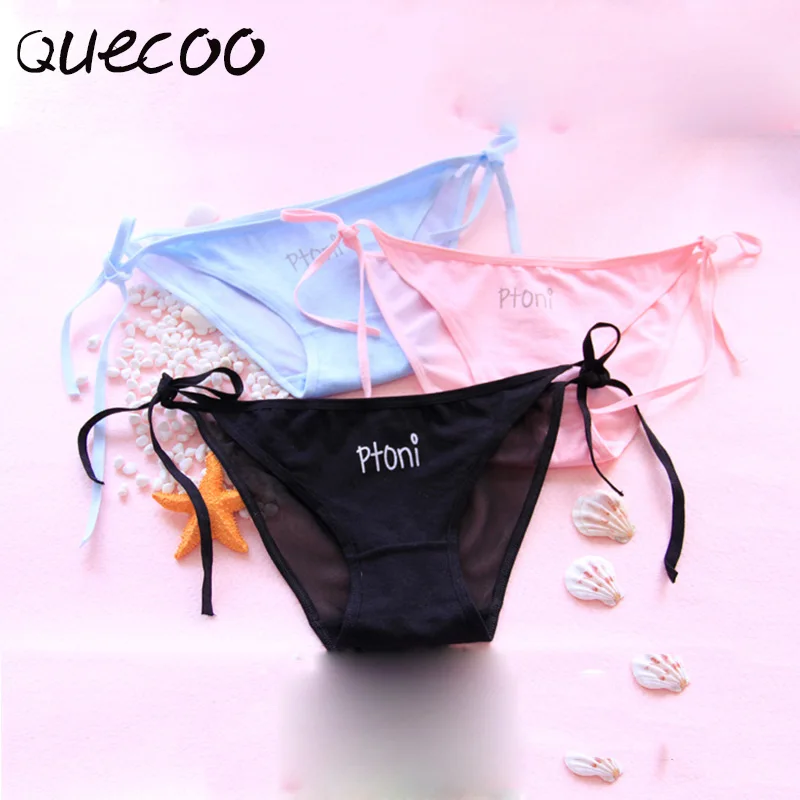 QUECOO 2017 cool a summer new band tie perspective net yarn sexy comfortable women's underwear panties #173 |