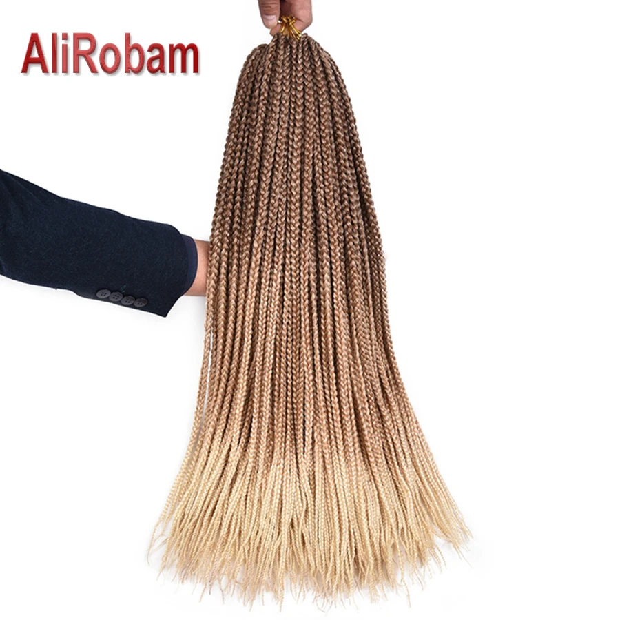 AliRobam Box Braids Crochet Hair Synthetic Fiber Braids Brown Color Ombre Braiding Hair Extensions 22 Roots/pack