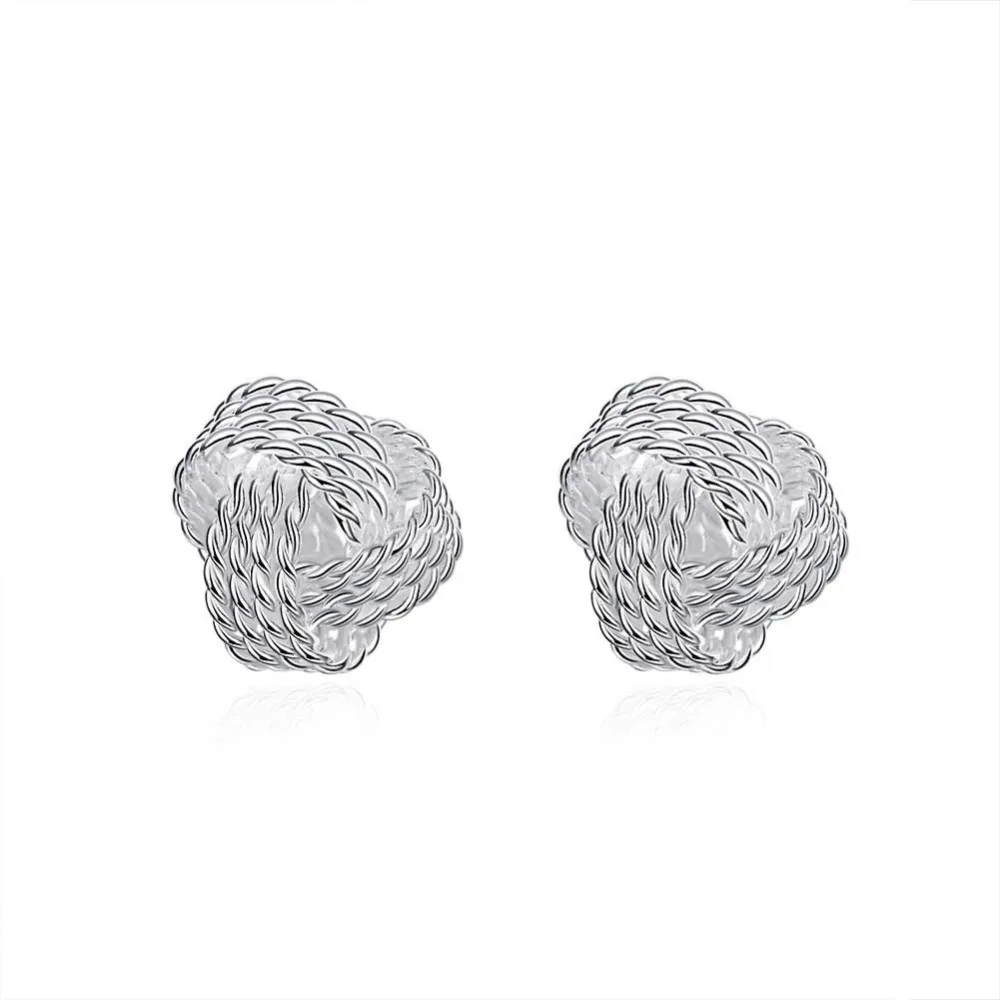 

Cute New Fashion 925 Jewelry Silver Plated Tennis Net Web Stud Earings For Women Girl Summer Style Silver Ball Earring Ear Studs