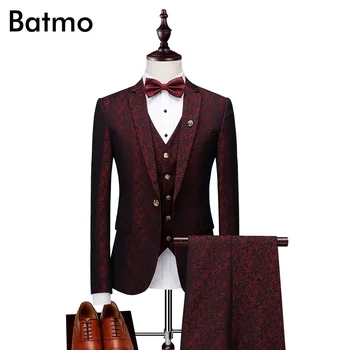 

Batmo 2018 new arrival autumn high quality print casual slim suits men,men's print wedding dress,men's suits XZ062