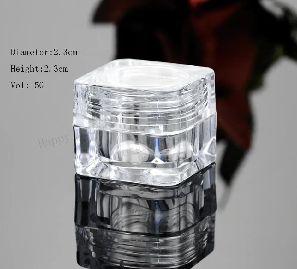 100 lot 5g Empty Cute Acrylic Clear Square Cream Jar Small Sample Makeup Sub bottling nail 4