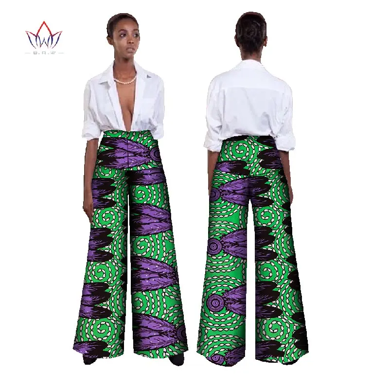 

African Fabric Wax Print High Waist Loose Pants Plus Size African Clothes for Women Office Bazin Riche Wide Leg Pants WY392