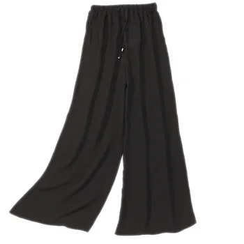 

Women 100% Mulberry Silk Pants Double Crepe Wide-Legged Pure Silk Trousers Lantern Elastic Waist With Lacing