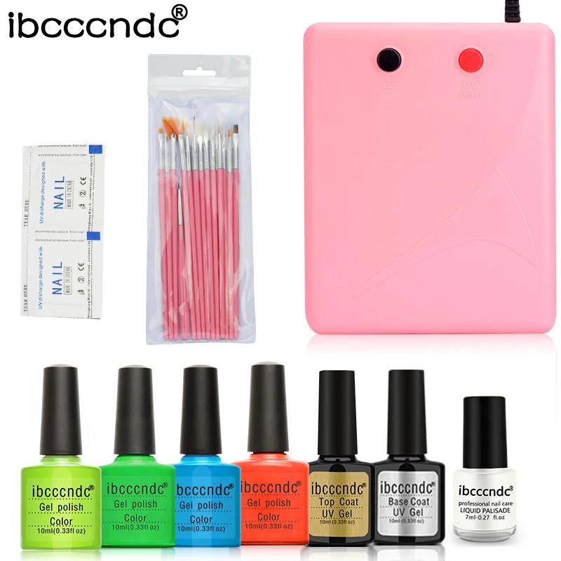 

4 Pcs 10ml Gel Polish with 15 pcs Nail Art Brushes Set 36W UV Lamp Base Top Coat Varnish Remover Liquid Palisade Marnicure Kit