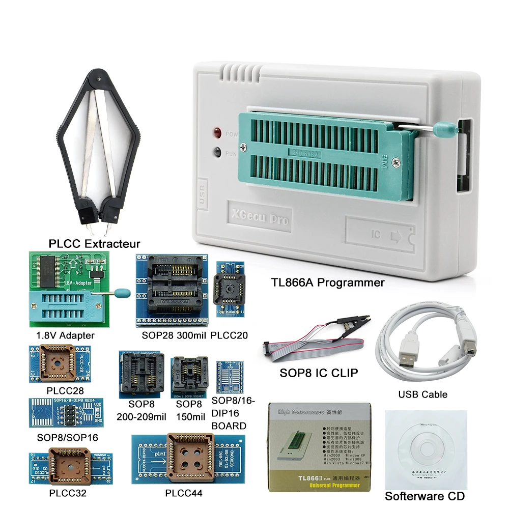 100% Оригинальный Minipro TL866ii Plus TL866A TL866CS + 12 адаптеров EEPROM Универсальный Bios USB