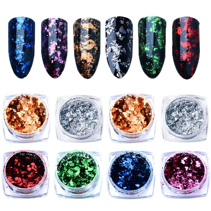 Mtssii 6 ألوان مرآة بريق الفضة الذهب مسمار الترتر غير النظامية التسلق الألومنيوم رقائق مسمار الفن بريق مسحوق Paillettes