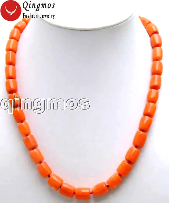 Qingmos натуральный оранжевый 2 пряди коралловое ожерелье для женщин с натуральным 10-12 мм толстым ломтиком коралловые Чокеры ожерелье 1" ювелирные изделия - Окраска металла: 18 inch Orange
