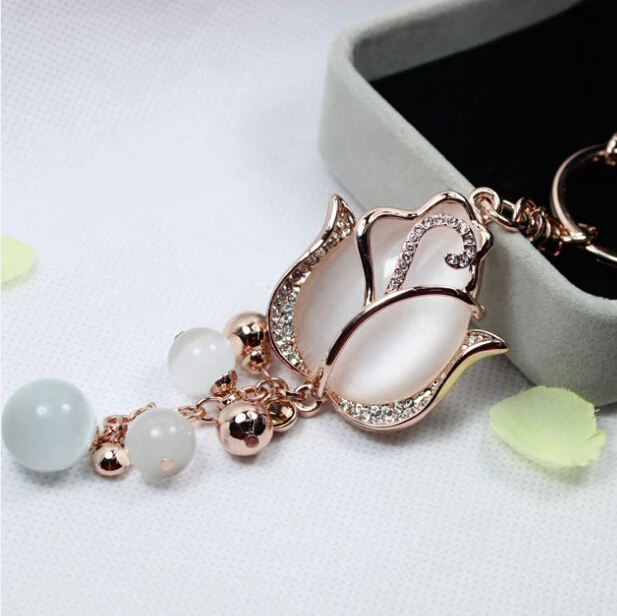 

High-quality Opal Tulip Flower Chain Style Bag Keychain Key Ring Valentines Gifts Wholesale Promotion