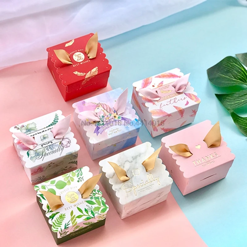 

Top 50Pcs Unicorn Paper Gift Bag Candy Box Unicorn Party Birthday Candy Box Modern Creative Ribbon Wedding Party Supplies