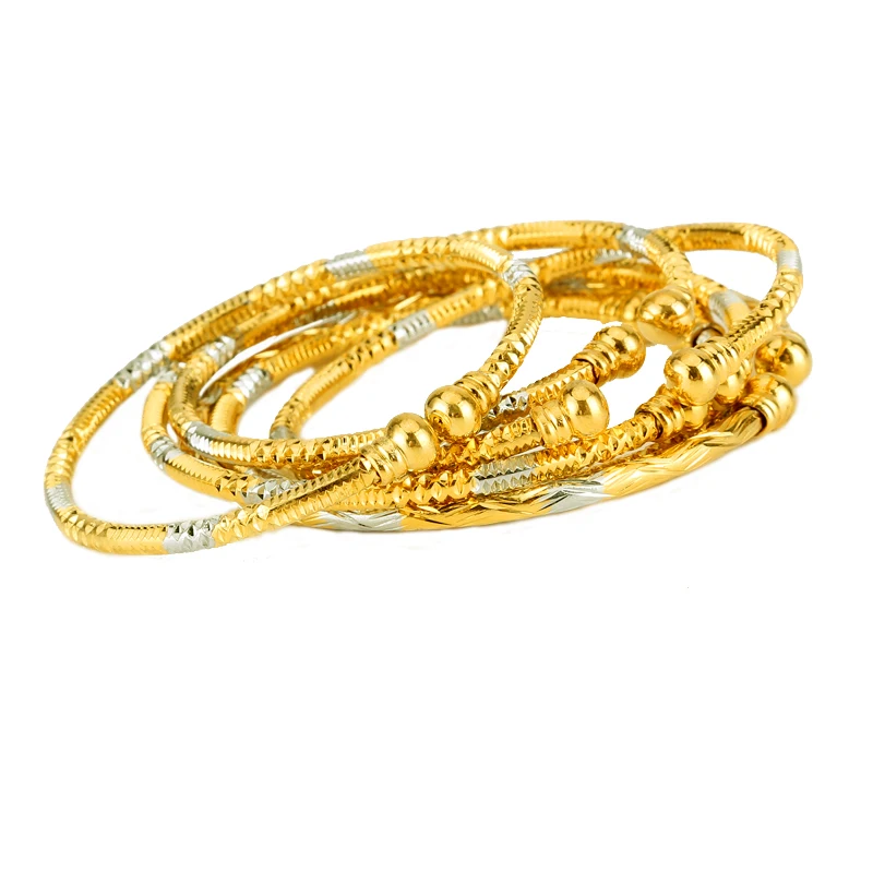 6pcs Gold Africa Jewelry Ethiopian Two-Tones Ball Color Bangle Bracelet Beads for Women