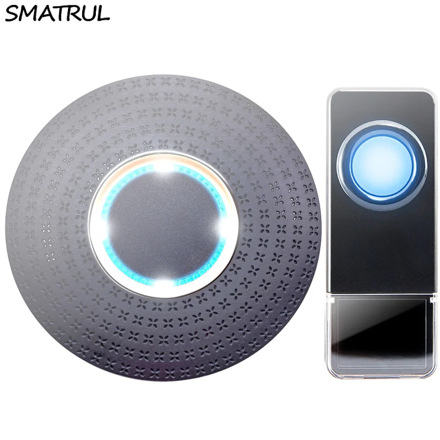 

SMATRUL Waterproof Wireless Doorbell EU Plug 300M Remote home smart Door Bell ring call chime 1 button 1 receiver LED light Deaf