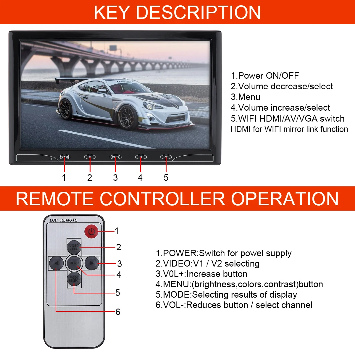 10,1 дюймов HD ips 1024*600 TFT lcd цветной мульти автомобиль подголовник монитор Поддержка HDMI VGA AV беспроводной мобильный телефон Зеркало Ссылка