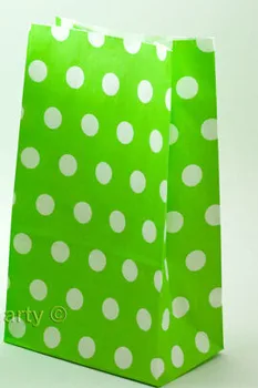 

150 Green and White Polka Dot without Handle Paper Bag for Birthday Party, Wedding Shower, Baby Shower, Favor, Treat
