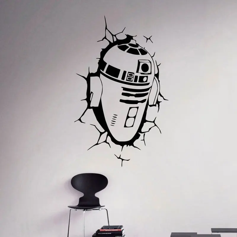 Star Wars Wall Vinyl Decal R2 D2 Broken Wall Sticker Robot Droid Home Interior Living Room Bedroom Decor Custom Mural A124