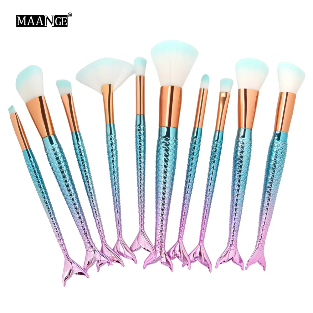 

New Mermaid Makeup Brushes Set Eyebrow Eyeliner Blusher Blending Contour Foundation Powder Cosmetic Beauty Fish Brushes Make Up