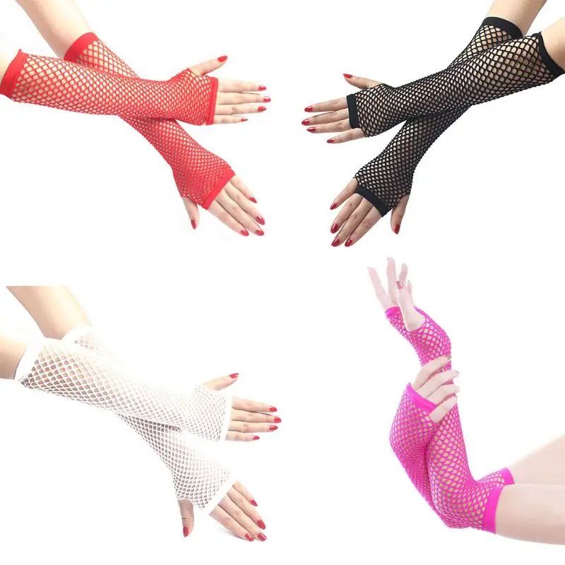 Women Punk Gothic Solid Half Hand Fingerless Long Golves With