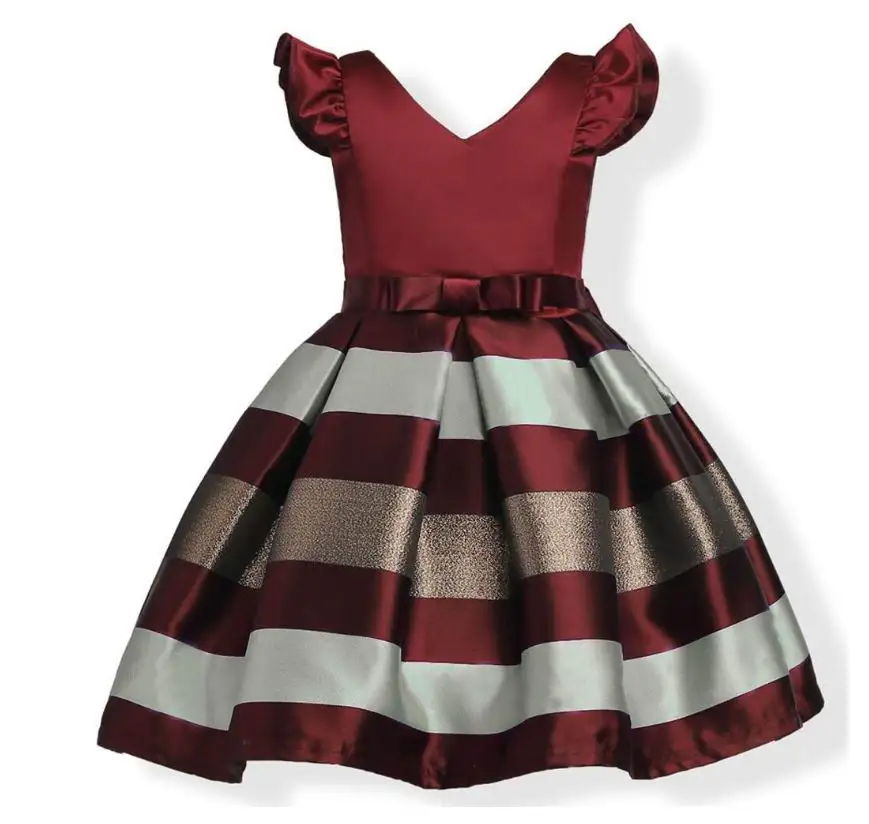 

European American Style 2018 Summer New Girl Stripe Wedding Party Sleeveless Dress Children Clothing 3-10Y E1780