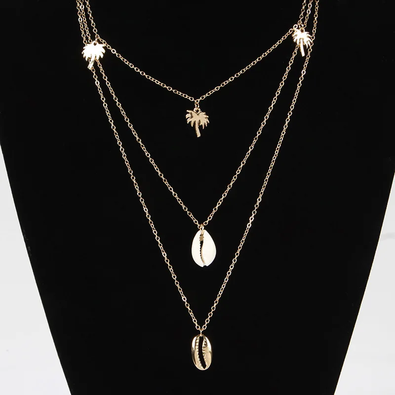 

Simple New Bohemian Beach Shell Pendant Necklace Long Chain Clavicle Choker Statement Necklace Jewelry