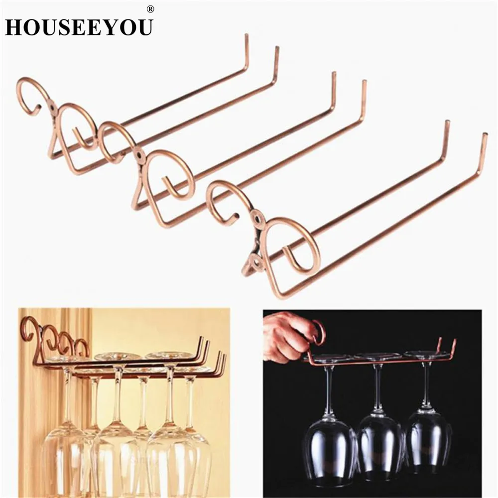 

2PCS Wine Cup Wine Glass Holder Hanging Drinking Glasses Stemware Rack Under Cabinet Storage Organizer Double Row for Household