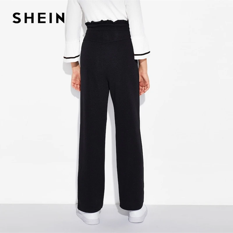 SHEIN/черные элегантные штаны для девочек с оборками и пуговицами на талии; коллекция года; сезон весна; Модные Винтажные штаны для девочек; корейская детская одежда