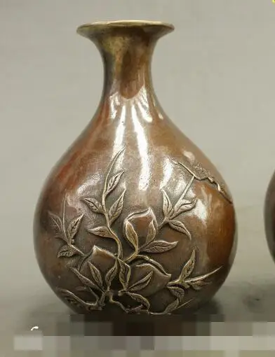 

S1444 Folk Chinese Bronze Technics Home Decoration Peach Flower Statue Vases Pots Pair