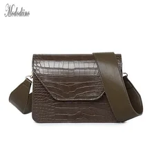 Mododiino תנין דפוס כתף תיק רחב חגורת נשים תיק פשוט Crossbody תיק קטן נשי תיק עור מפוצל כיכר תיק DNV0727(China)