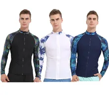 Men Swimwear Long Sleeve Surf Tops with Front Zipper Rash Guard Wetsuit zipper front backpack with tassels