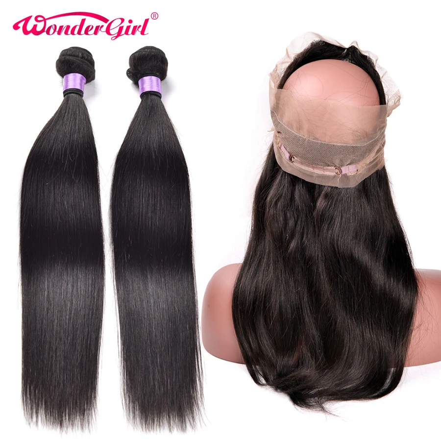 360 Lace Frontal With Bundle Remy Human Hair Brazilian Straight Hair Bundles With Closure Wonder girl 360 Frontal With 2 Bundles