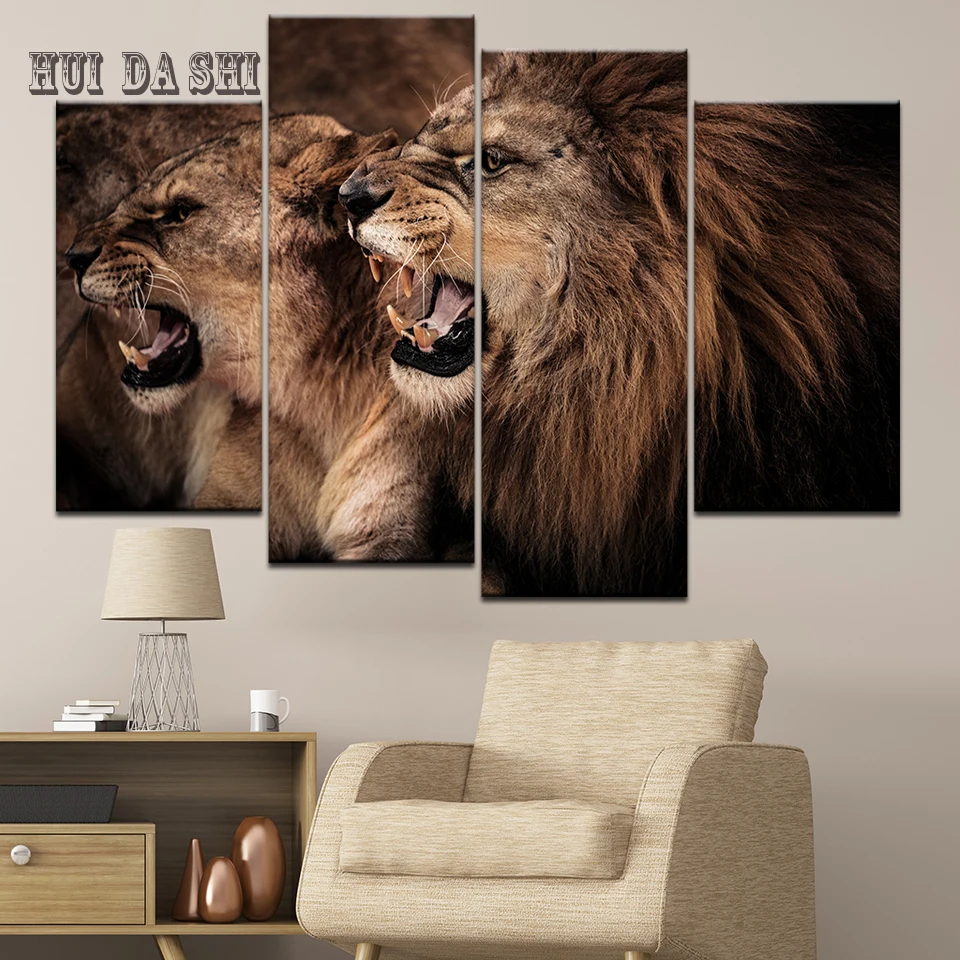 

Animal Lion king Canvas Painting Modern Abstract Wall Art Picture 4 Piece Home Decor Living Room HD Printed Animal Poster Murals