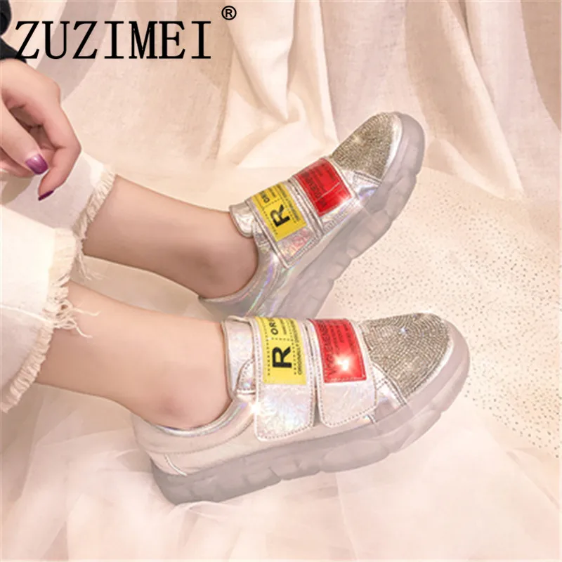 

Fashion Chunky Rhinestone Sneakers Women Trainers Dad Platform Shoes Transparent sole Flat shoes New Casual Wedges Shoes